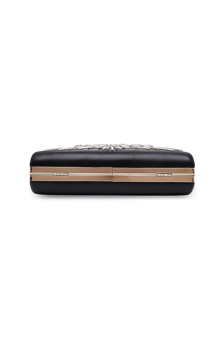 Black Sheepskin Leather Embellished Clutch by Richa Gupta at Pernia's Pop Up Shop