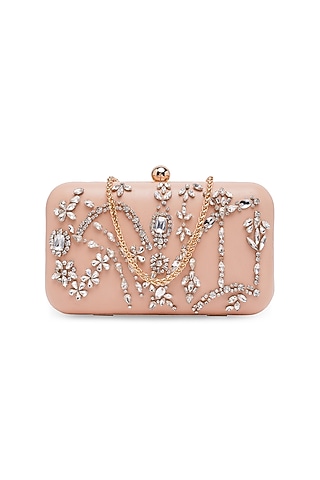 Pink Sheepskin Leather Embroidered Clutch by Richa Gupta