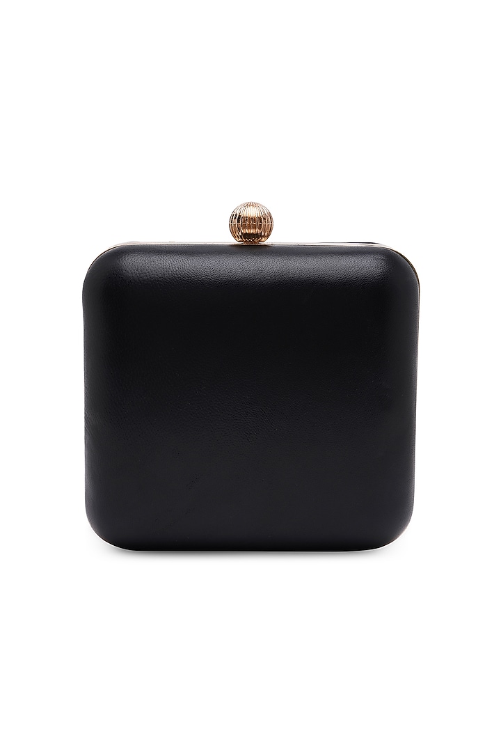 Black Sheepskin Leather Embellished Clutch by Richa Gupta at Pernia's Pop Up Shop