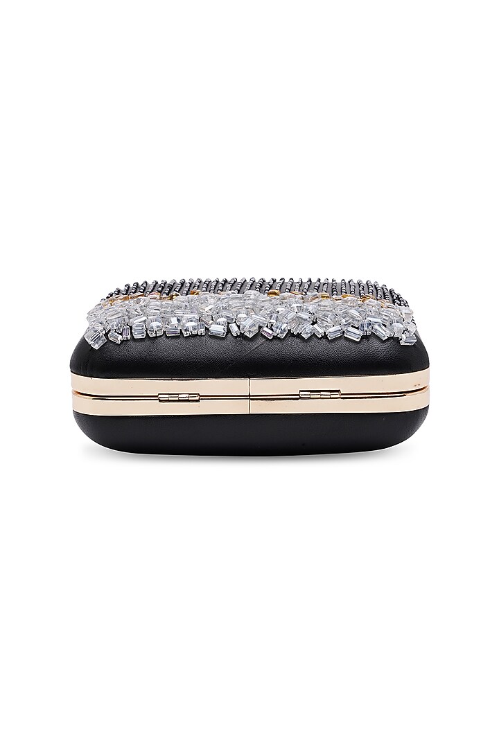 Black Sheepskin Leather Embellished Clutch by Richa Gupta at Pernia's Pop Up Shop