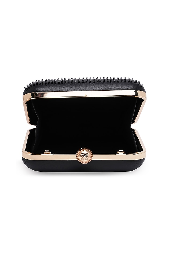 Black Sheepskin Leather Embellished Clutch by Richa Gupta at Pernia's Pop Up Shop