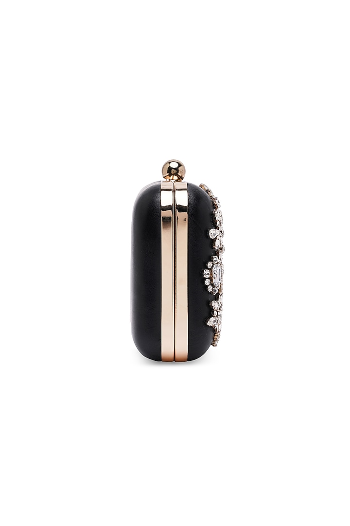 Black Sheepskin Leather Embroidered Clutch by Richa Gupta at Pernia's Pop Up Shop
