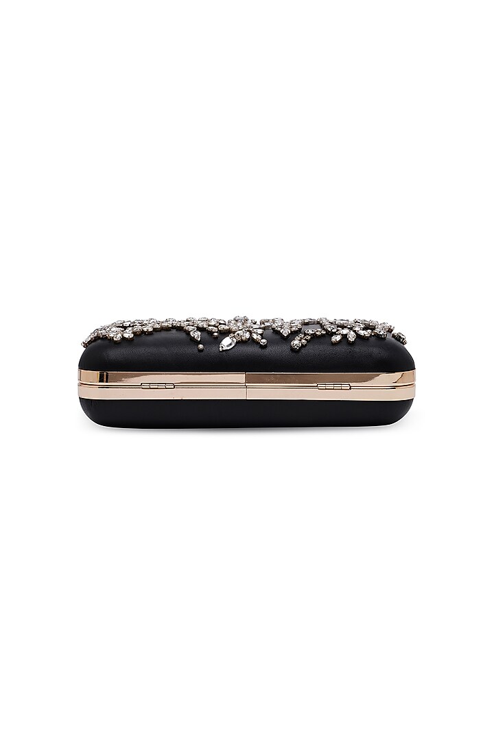 Black Sheepskin Leather Embroidered Clutch by Richa Gupta at Pernia's Pop Up Shop