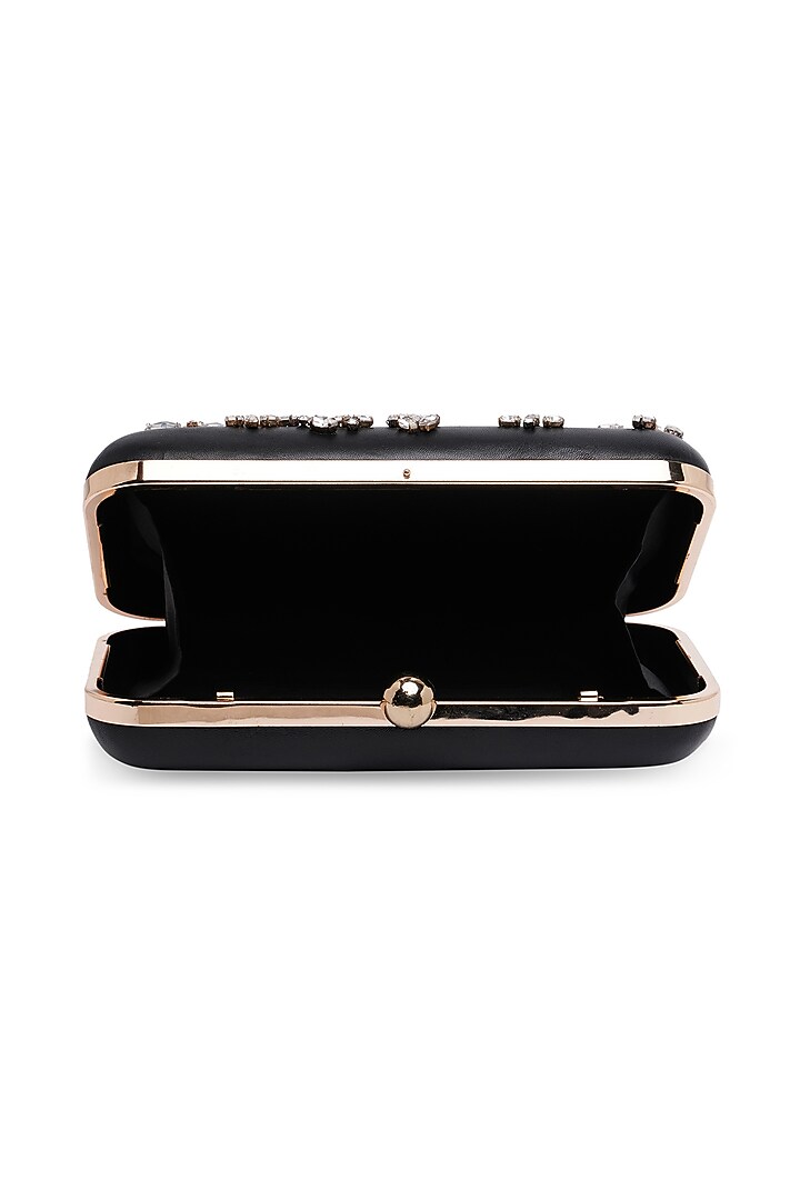 Black Sheepskin Leather Embroidered Clutch by Richa Gupta at Pernia's Pop Up Shop