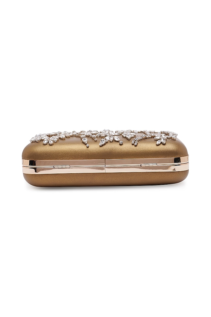 Gold Sheepskin Leather Embroidered Clutch by Richa Gupta at Pernia's Pop Up Shop