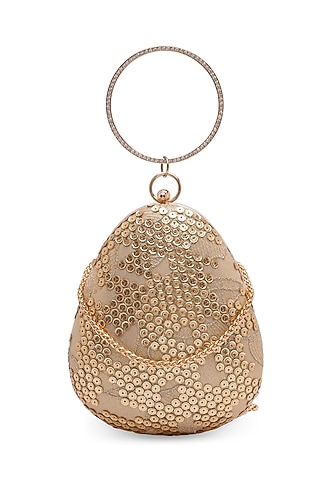 Gold Suede Embroidered Clutch by Richa Gupta