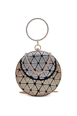 Black Suede Embroidered Clutch by Richa Gupta