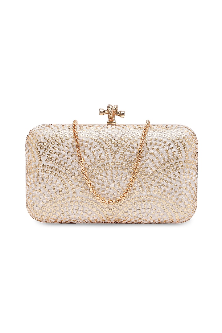 Gold Suede Embroidered Clutch by Richa Gupta