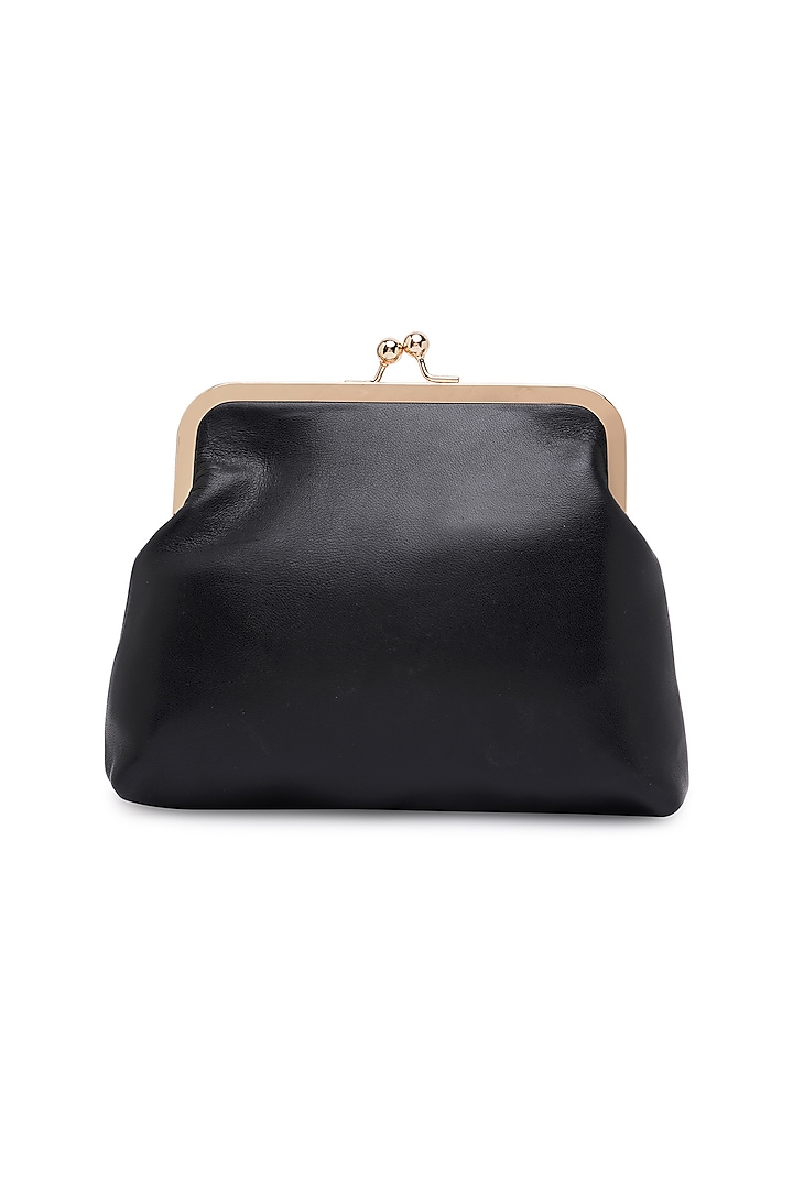 Black Sheepskin Leather Hand Embroidered Clutch by Richa Gupta at Pernia's Pop Up Shop