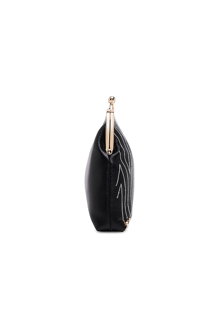 Black Sheepskin Leather Hand Embroidered Clutch by Richa Gupta at Pernia's Pop Up Shop