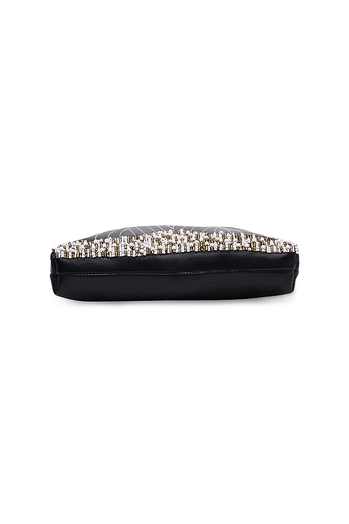 Black Sheepskin Leather Hand Embroidered Clutch by Richa Gupta at Pernia's Pop Up Shop