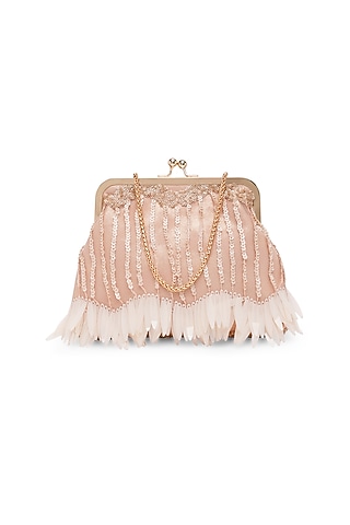 Pink Suede Embellished Clutch by Richa Gupta