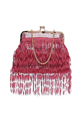Pink Suede Embellished Clutch by Richa Gupta