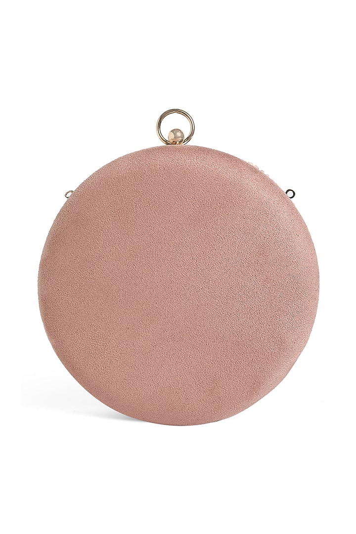 Pink Suede Thread Embroidered Round Clutch by Richa Gupta at Pernia's Pop Up Shop