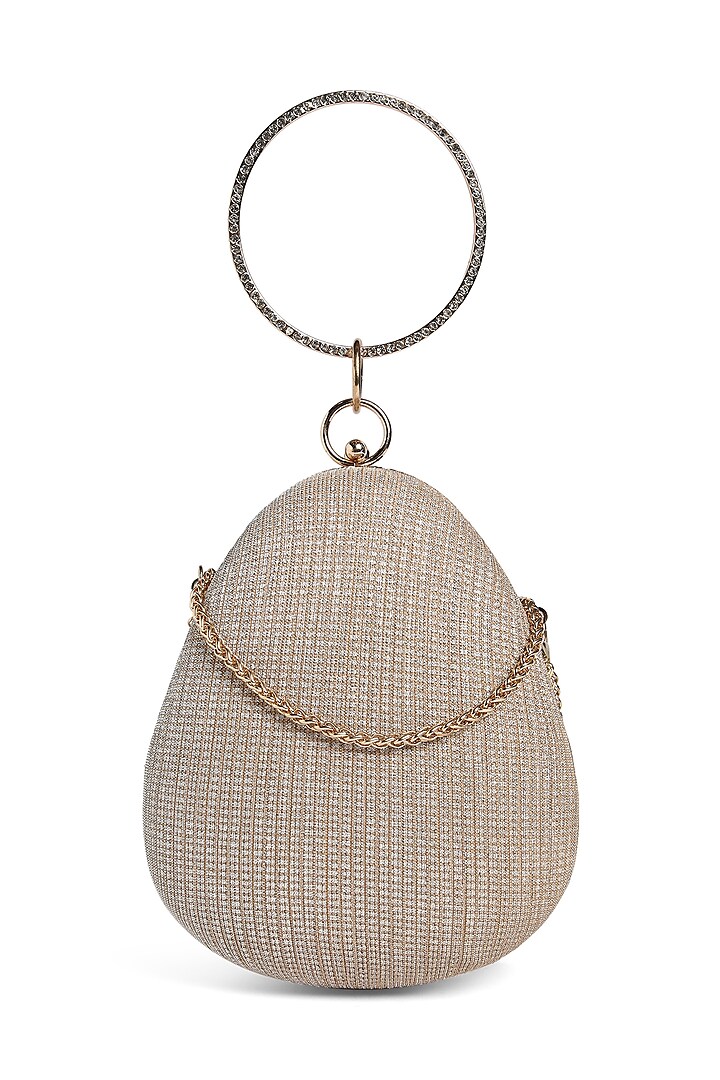 Pink Textured Fabric Crystal Embellished Oval Clutch by Richa Gupta
