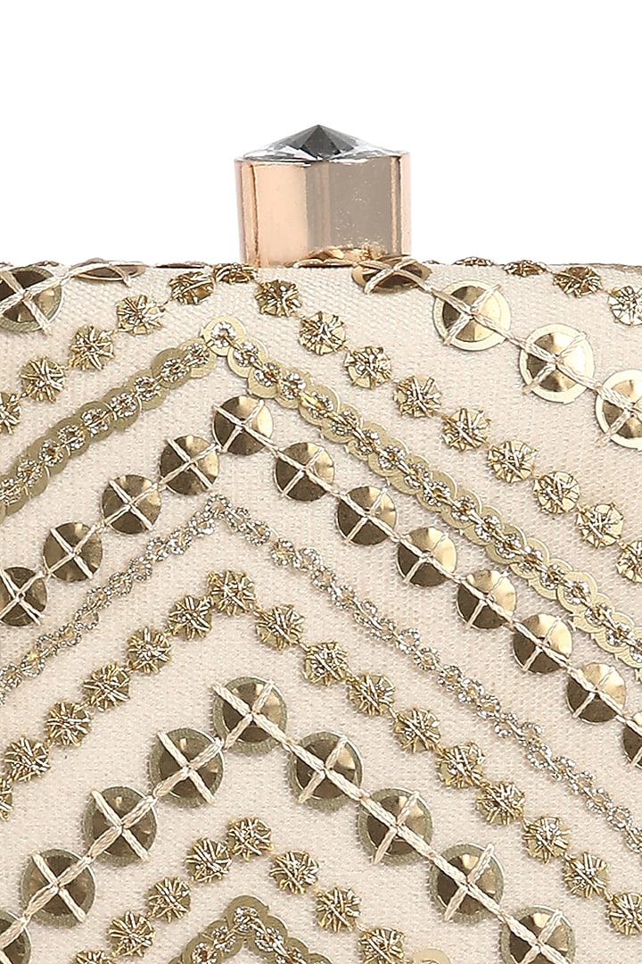 Gold Suede Thread Embroidered Rectangle Clutch by Richa Gupta at Pernia's Pop Up Shop