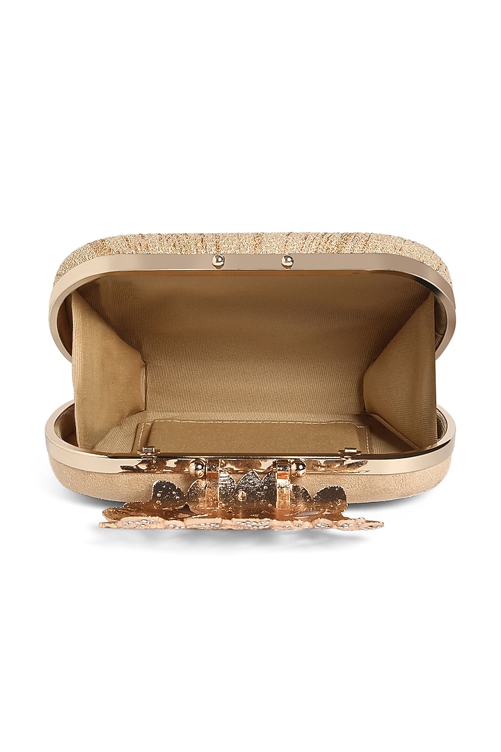 Gold Textured Fabric Embroidered Clutch by Richa Gupta at Pernia's Pop Up Shop