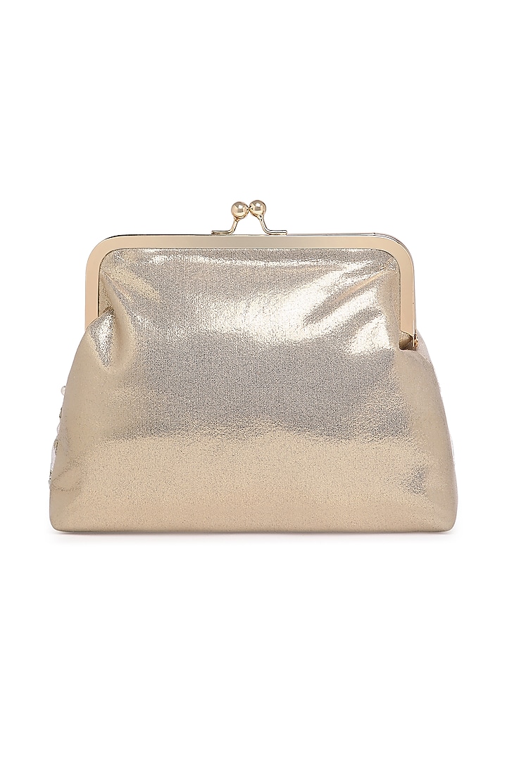 White Suede Thread Embroidered Clutch by Richa Gupta at Pernia's Pop Up Shop