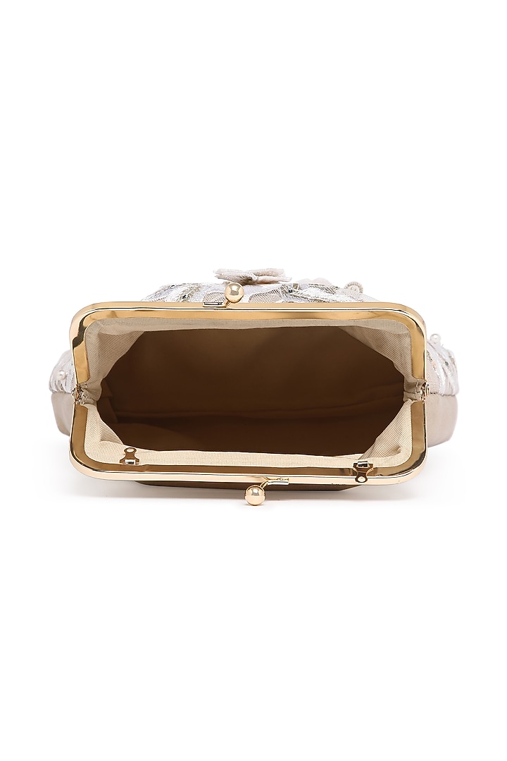 White Suede Thread Embroidered Clutch by Richa Gupta at Pernia's Pop Up Shop