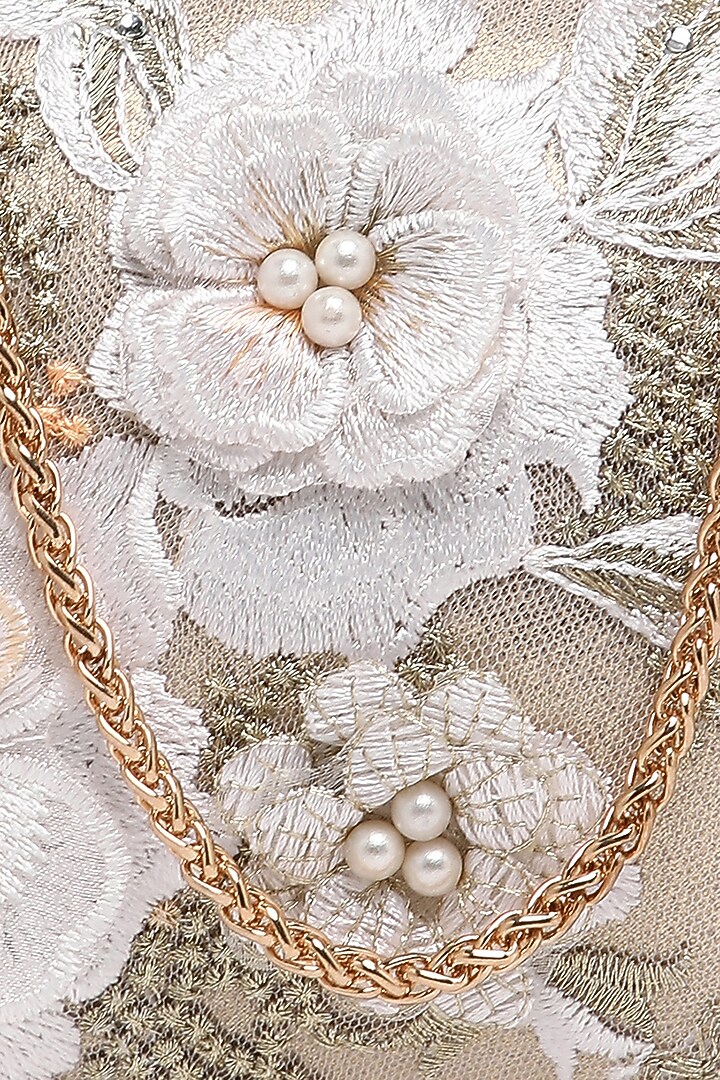 White Suede Thread Embroidered Clutch by Richa Gupta at Pernia's Pop Up Shop