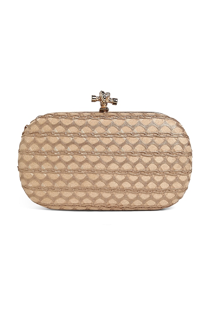 Beige Suede lace Embroidered Clutch by Richa Gupta