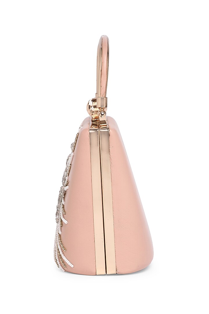 Pink Pure Sheepskin Leather Bead Embroidered Box Clutch by Richa Gupta at Pernia's Pop Up Shop