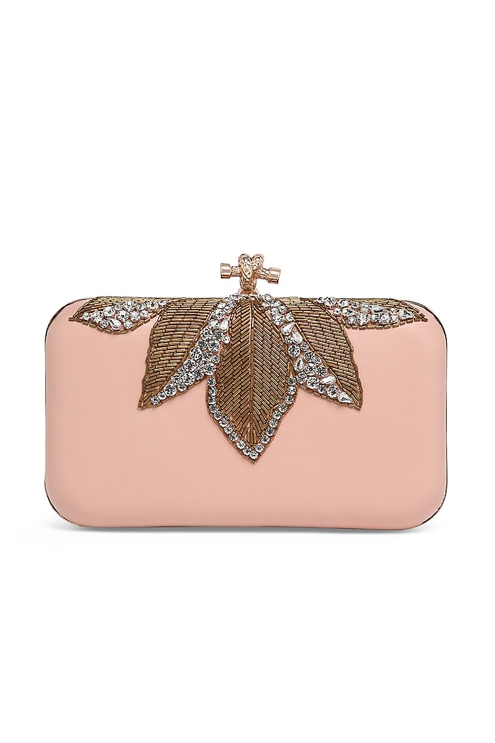 Pink Pure Sheepskin Leather Hand Embroidered Box Clutch by Richa Gupta