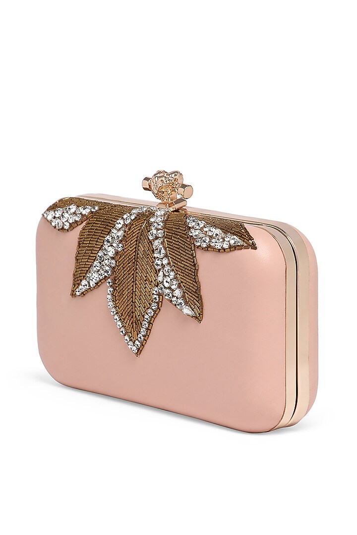 Pink Pure Sheepskin Leather Hand Embroidered Box Clutch by Richa Gupta at Pernia's Pop Up Shop