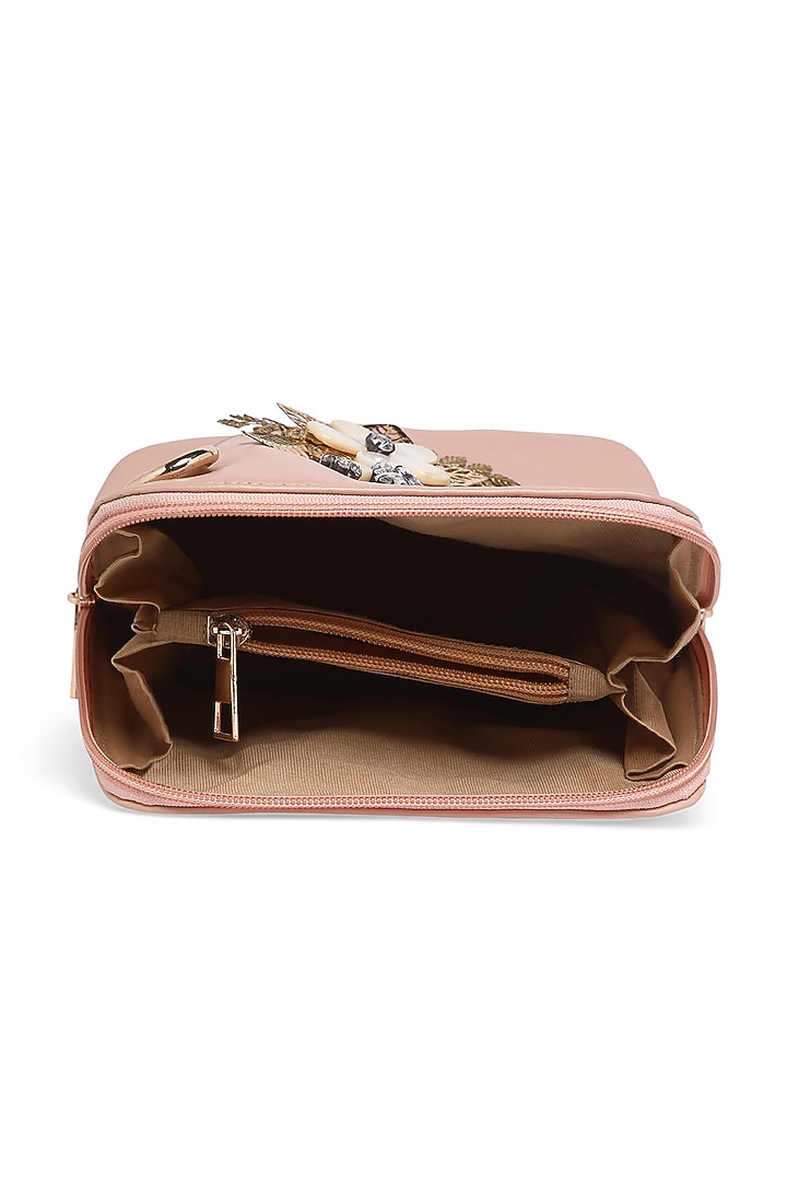 Pink Pure Sheepskin Leather Embroidered Pouch by Richa Gupta at Pernia's Pop Up Shop