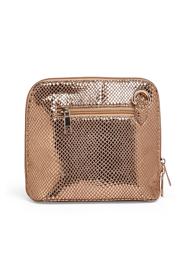 Gold Pure Sheepskin Leather Hand Embroidered Pouch by Richa Gupta at Pernia's Pop Up Shop