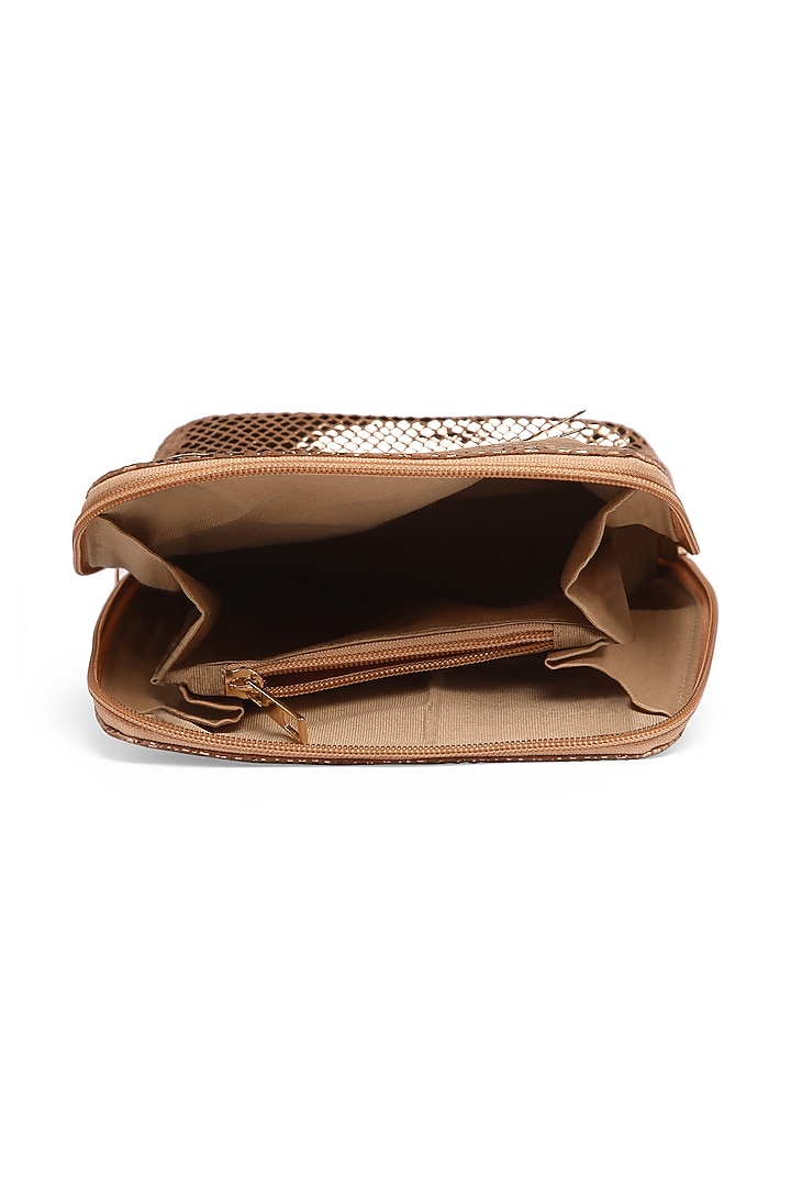 Gold Pure Sheepskin Leather Hand Embroidered Pouch by Richa Gupta at Pernia's Pop Up Shop