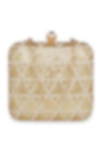 Off White & Gold Embroidered Square Clutch by Richa Gupta