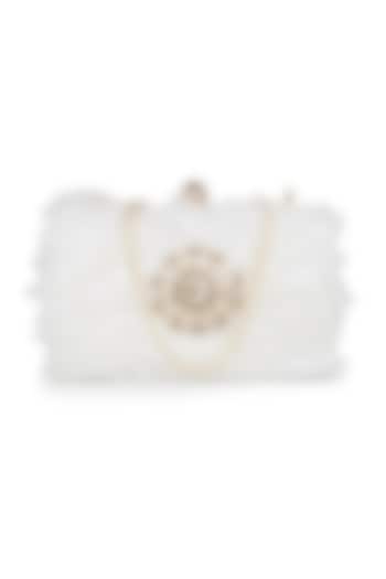 White Embroidered Fluffy Clutch by Richa Gupta