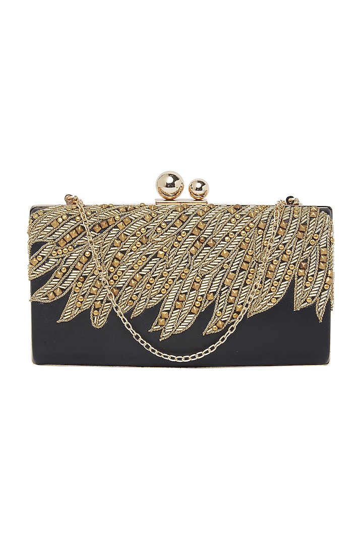Black Handcrafted Embroidered Clutch by Richa Gupta at Pernia's Pop Up Shop