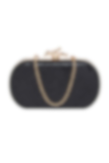 Black Embroidered Leather Clutch by Richa Gupta