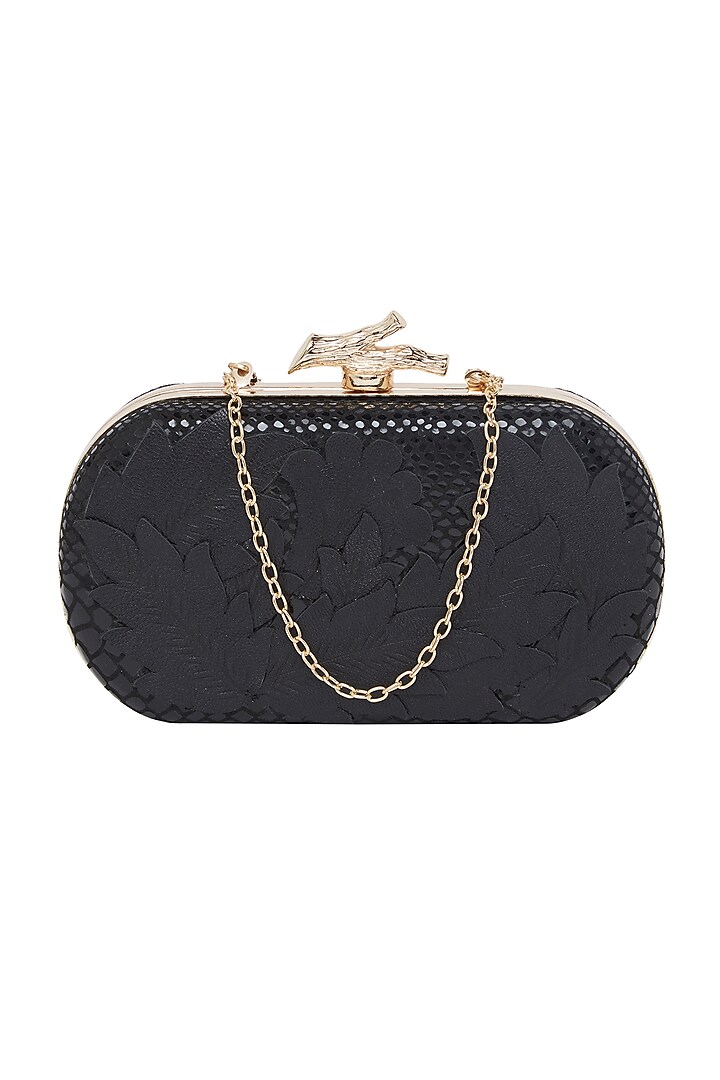 Black Embroidered Leather Clutch by Richa Gupta