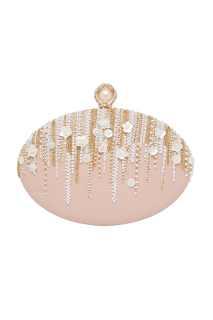 Blush Pink Pearl Embroidered Clutch by Richa Gupta