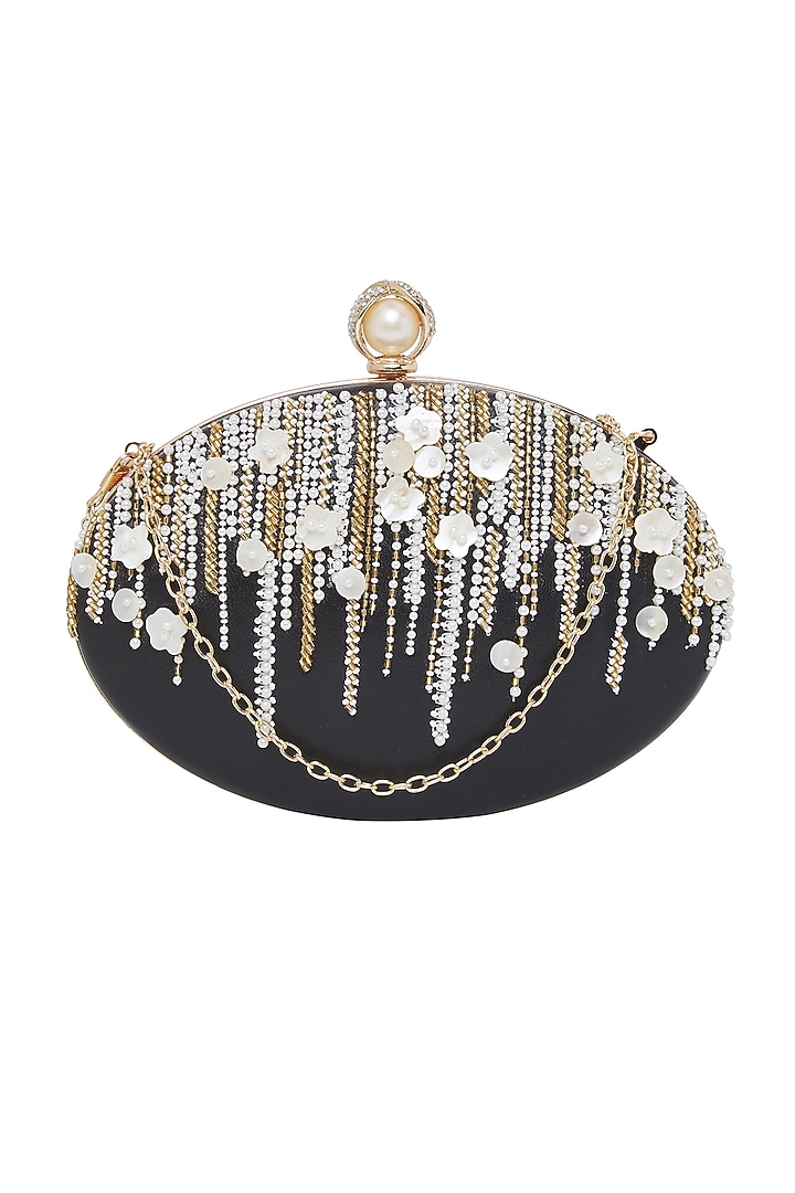 Black Pearl Embroidered Clutch by Richa Gupta at Pernia's Pop Up Shop