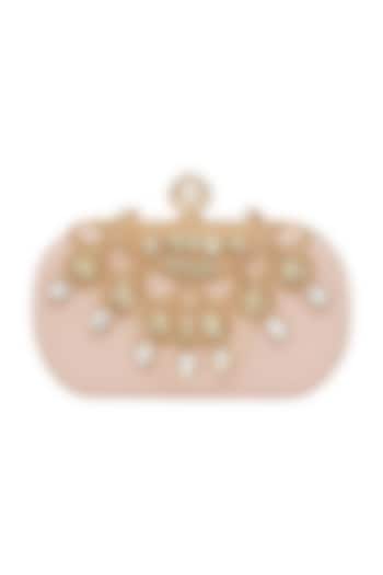 Blush Pink Embroidered Clutch With Pearl Knob by Richa Gupta