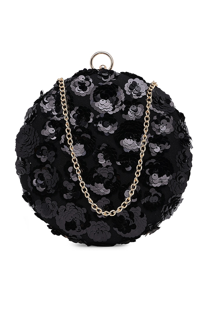 Black Sequins Hand Embroidered Clutch by Richa Gupta