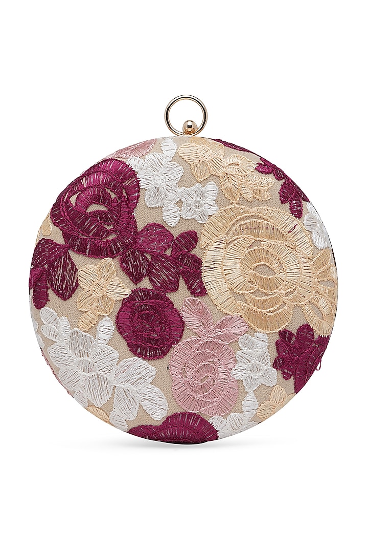 Pink & Cream Embroidered Clutch by Richa Gupta