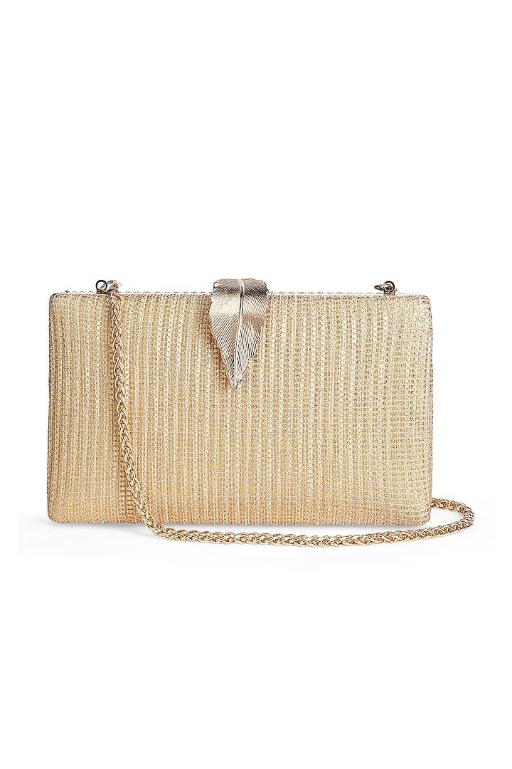 Gold Suede Textured Embroidered Rectangle Clutch by Richa Gupta