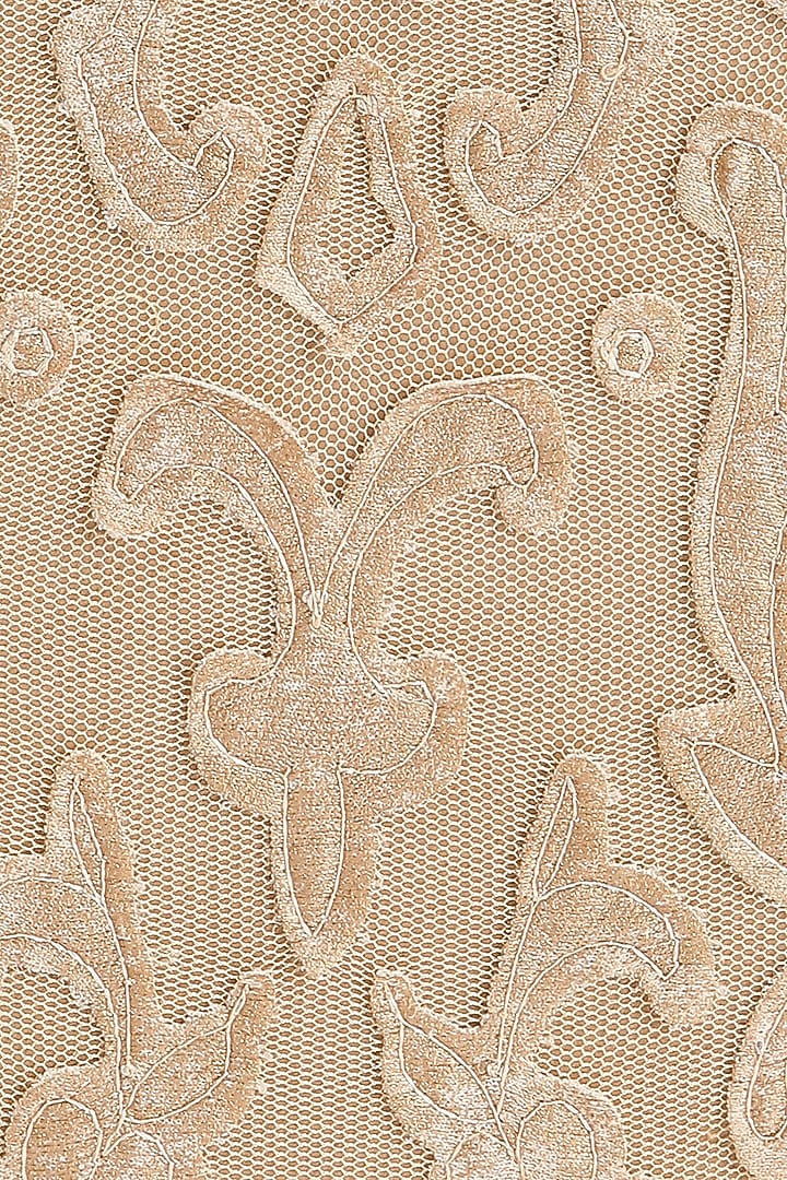 Beige Suede Applique Embroidered Round Clutch by Richa Gupta at Pernia's Pop Up Shop