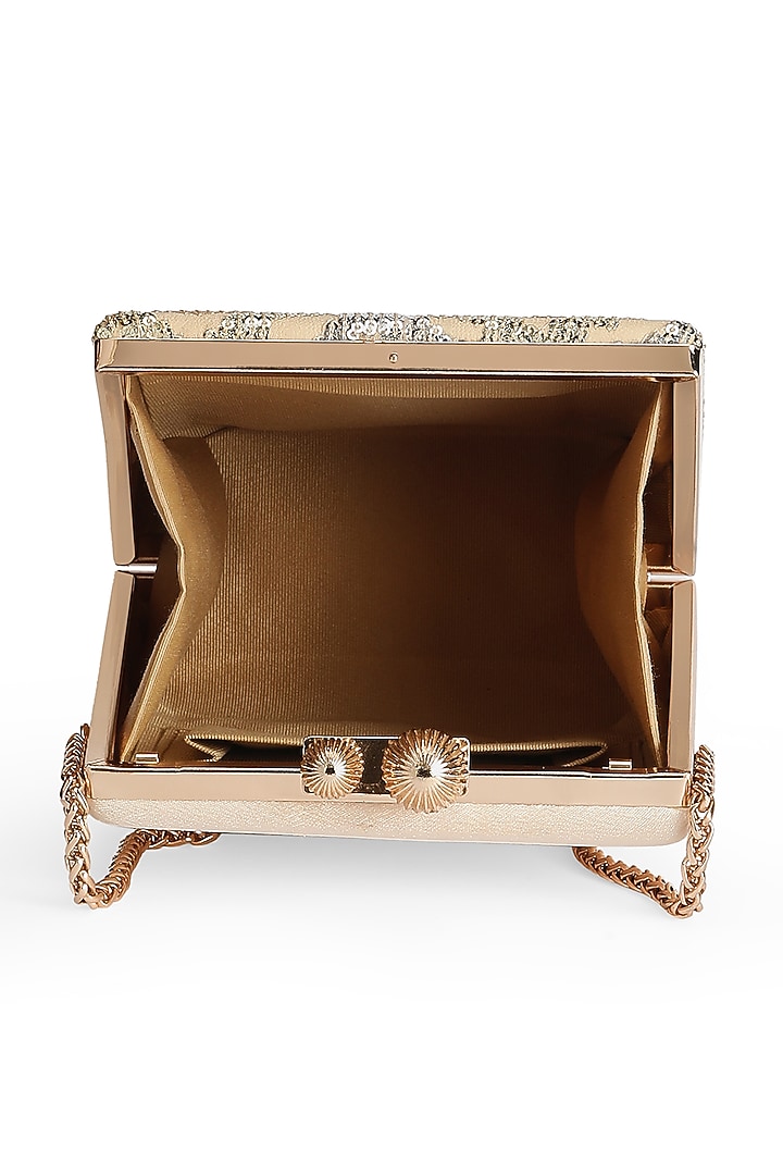 Gold Textured Fabric Embellished Clutch by Richa Gupta at Pernia's Pop Up Shop