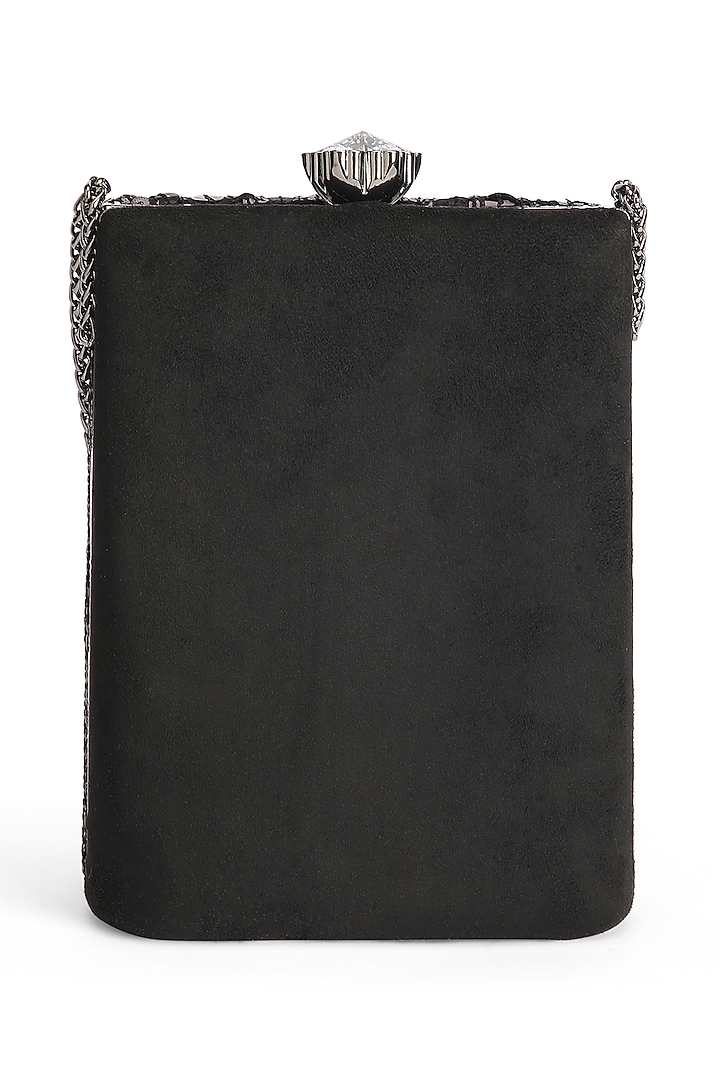 Black Suede Sequins Embroidered Rectangle Clutch by Richa Gupta at Pernia's Pop Up Shop