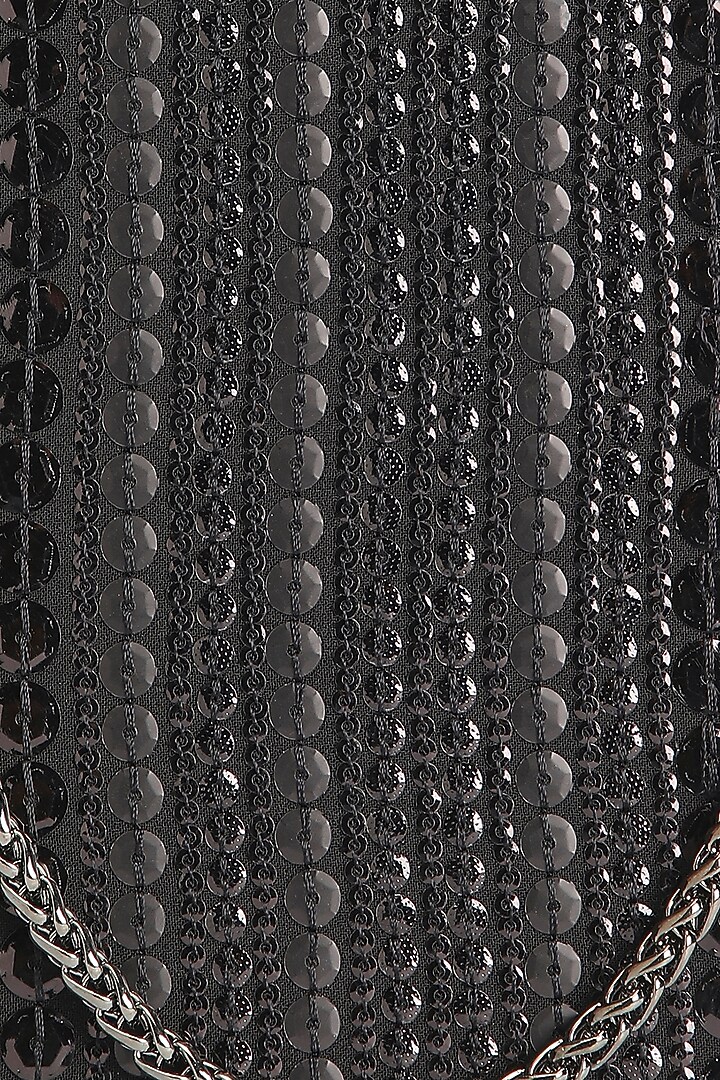 Black Suede Sequins Embroidered Rectangle Clutch by Richa Gupta at Pernia's Pop Up Shop