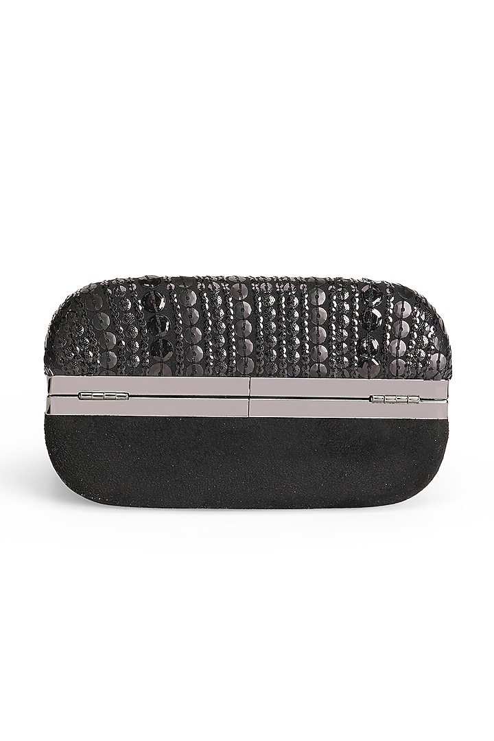 Black Suede Sequins Embroidered Rectangle Clutch by Richa Gupta at Pernia's Pop Up Shop