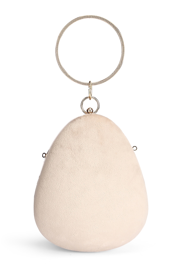 Gold Suede Leather Cutwork & Applique Embroidered Oval-Shaped Clutch by Richa Gupta at Pernia's Pop Up Shop