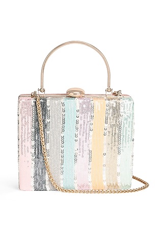 Multi-Colored Suede Sequins Embroidered Clutch by Richa Gupta