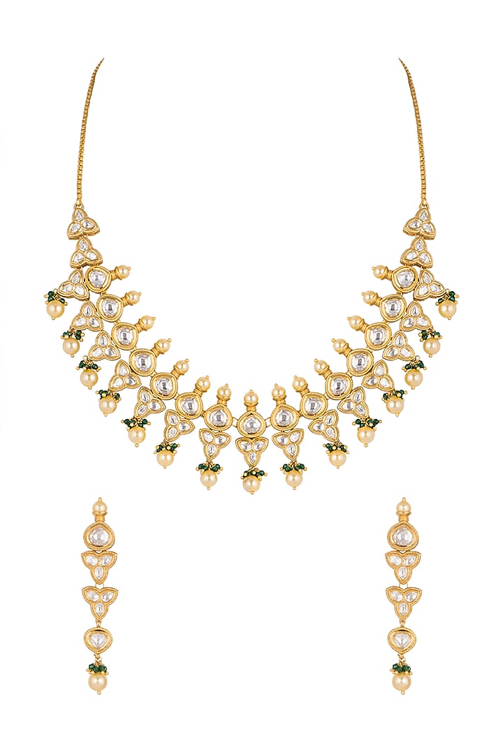 Gold Plated Pearl & Bead Necklace Set by Rhmmya